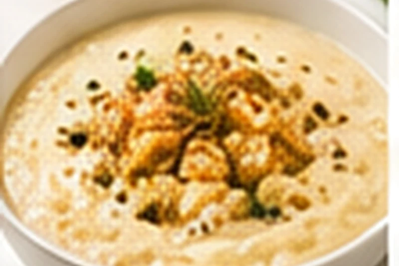 A bowl of creamy millet porridge topped with soft apple pieces and a dusting of cinnamon.